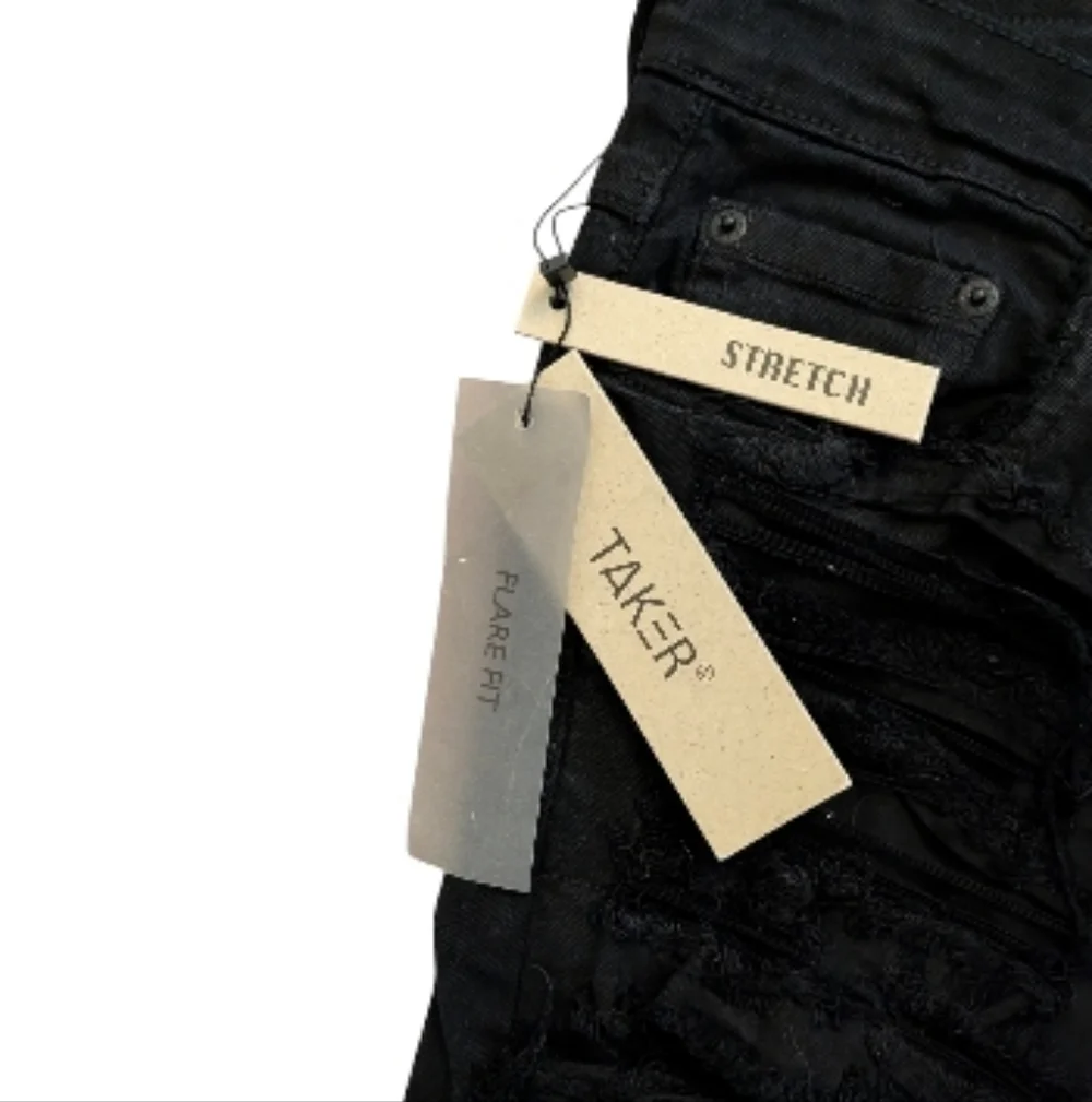 Taker Jet Black Stacked Slim Flare Fit Jeans Size 29 New